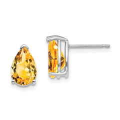 14k White Gold 9x6mm Pear Citrine Earrings