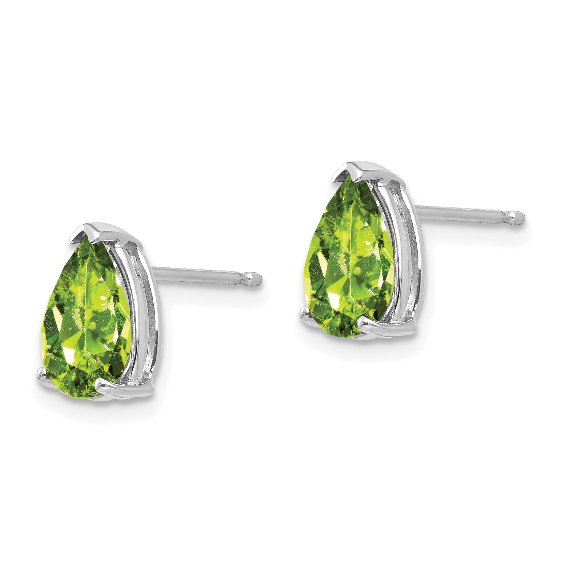 14k White Gold 9x6mm Pear Peridot Earrings