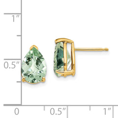 14k 10x7 Pear Checker-Cut Green Quartz Earrings