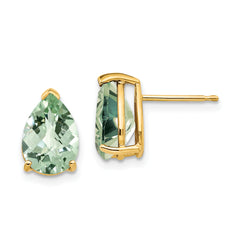 14k 10x7 Pear Checker-Cut Green Quartz Earrings