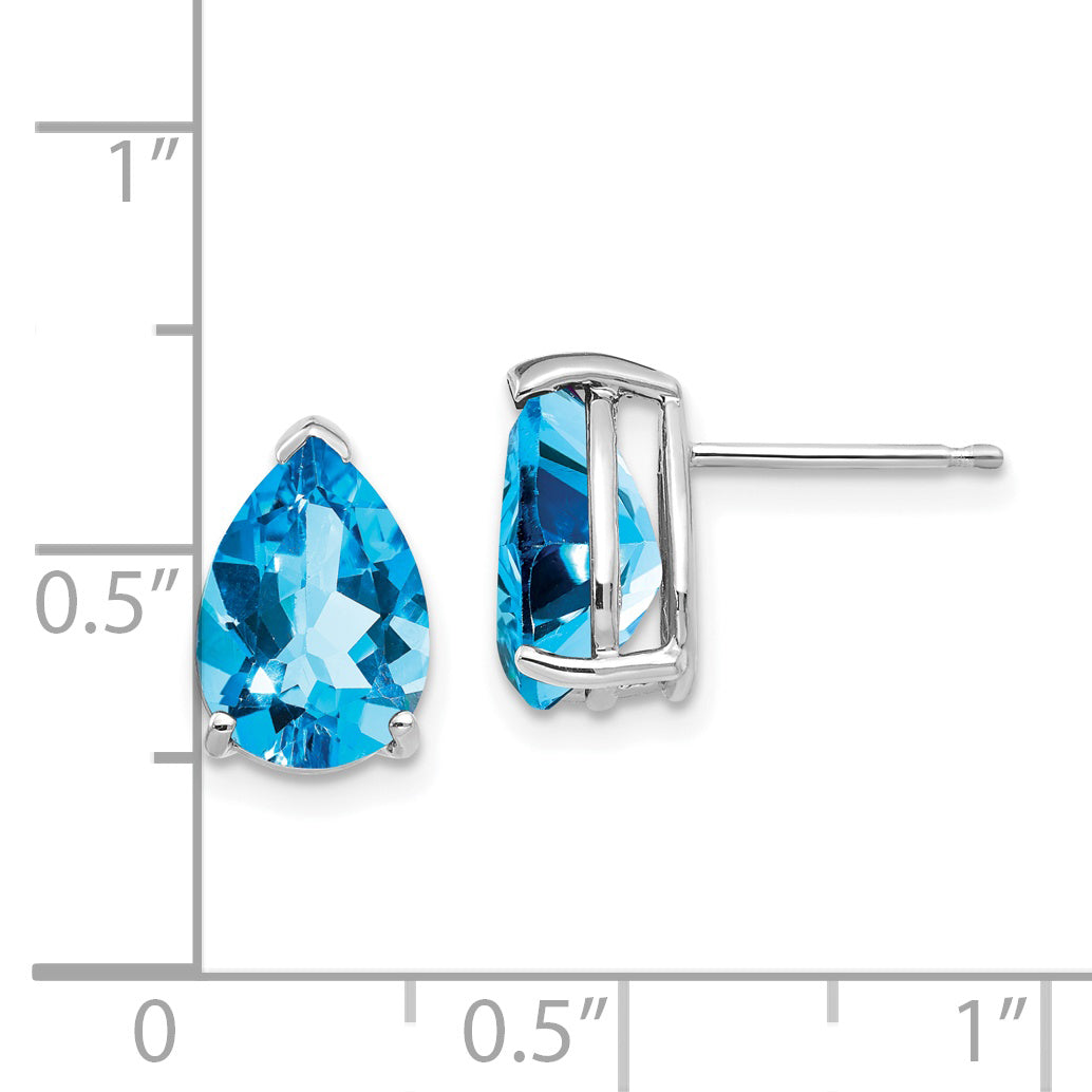 14k White Gold 10x7mm Pear Blue Topaz Earrings