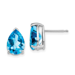 14k White Gold 10x7mm Pear Blue Topaz Earrings