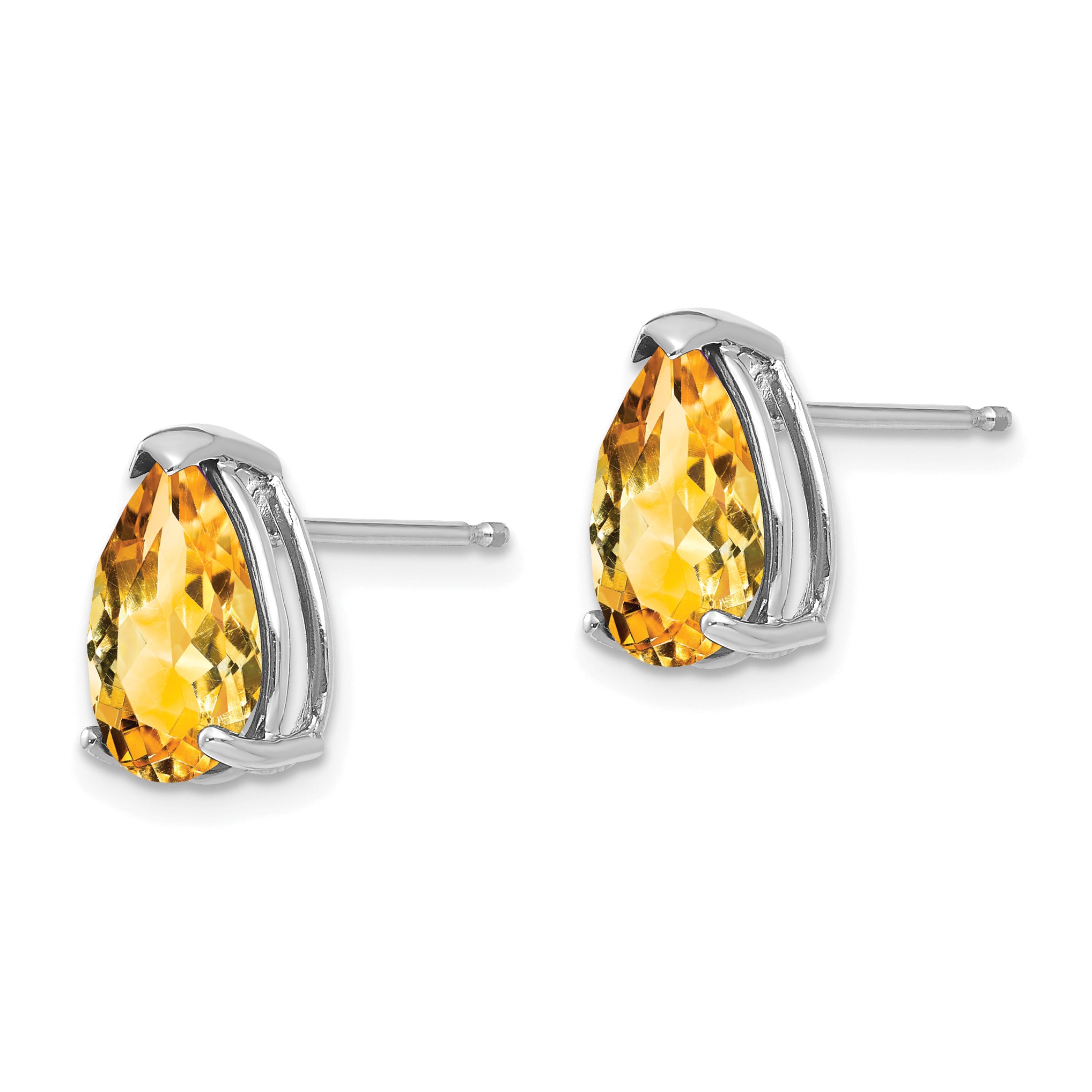 14k White Gold 10x7mm Pear Citrine Earrings