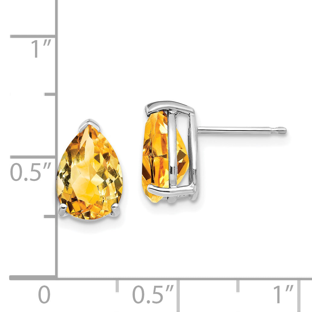 14k White Gold 10x7mm Pear Citrine Earrings