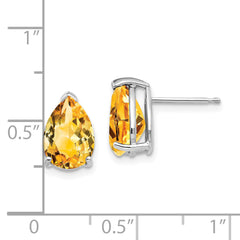 14k White Gold 10x7mm Pear Citrine Earrings