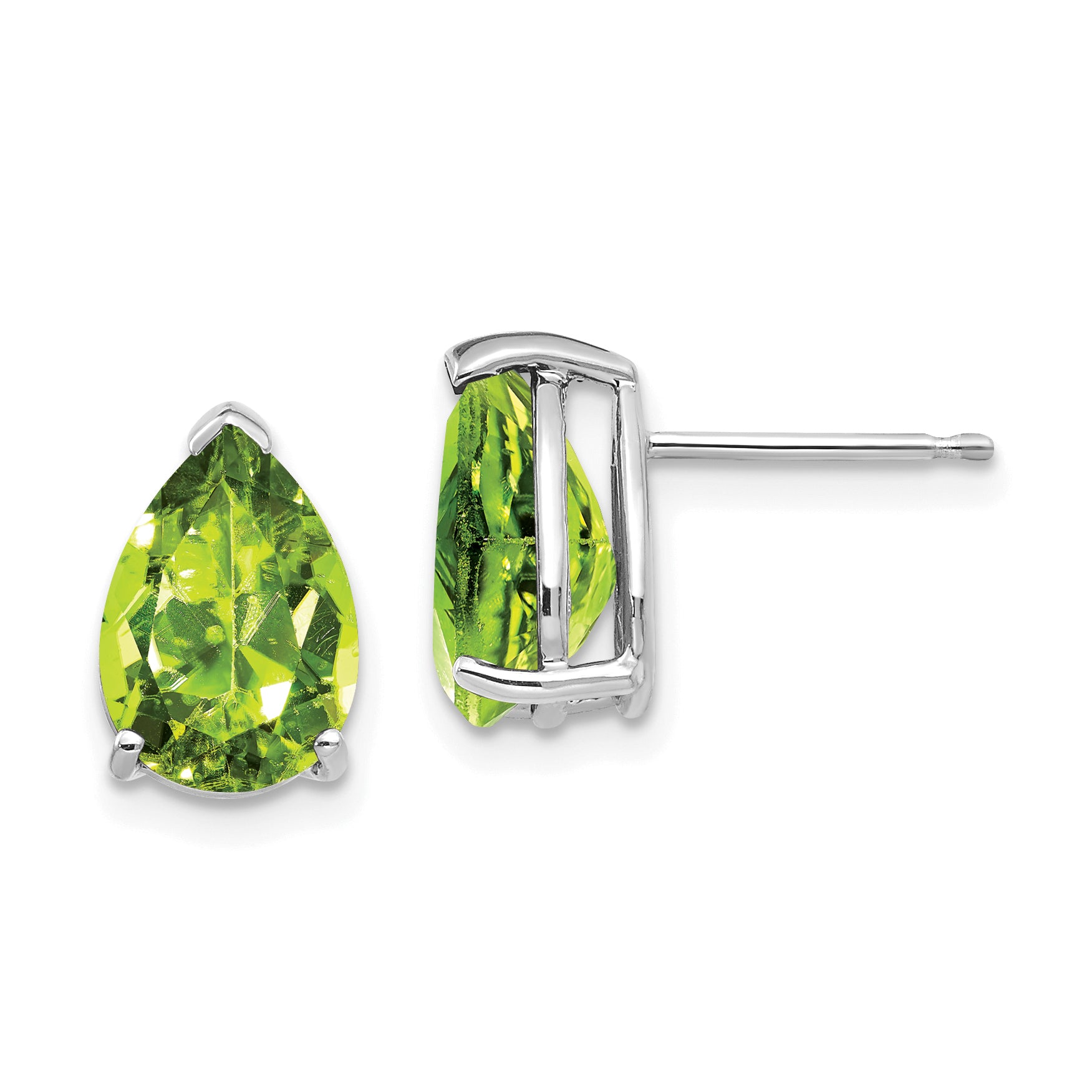 14k White Gold 10x7mm Pear Peridot Earrings