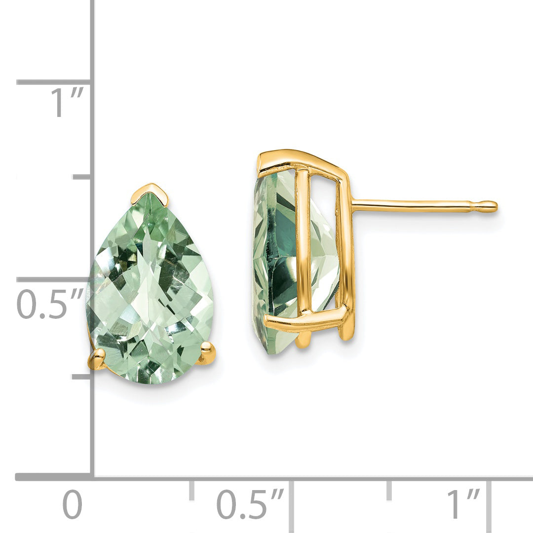 14k 12x8 Pear Checker-Cut Green Quartz Earrings