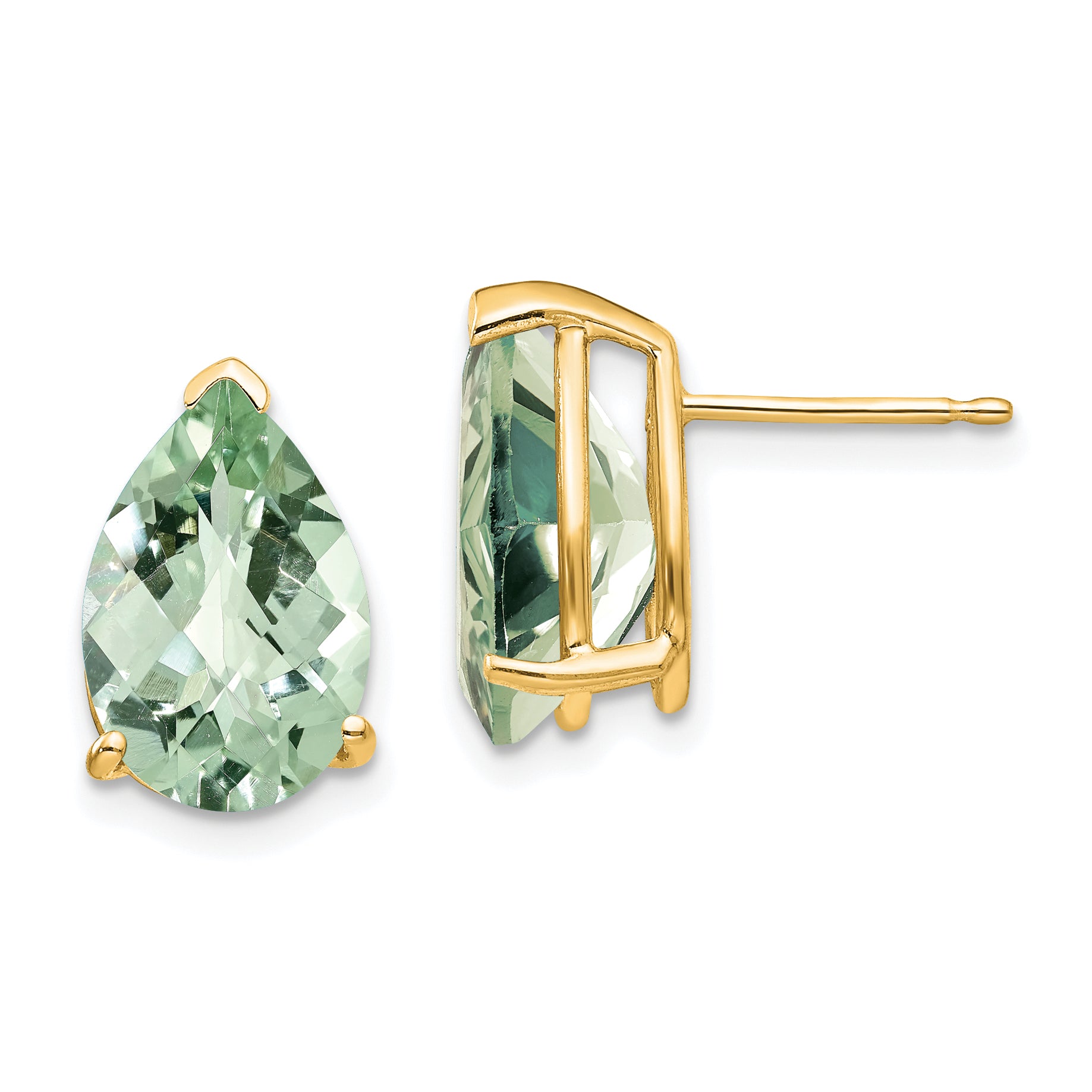 14k 12x8 Pear Checker-Cut Green Quartz Earrings