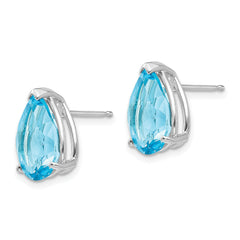 14k White Gold 12x8mm Pear Blue Topaz Earrings