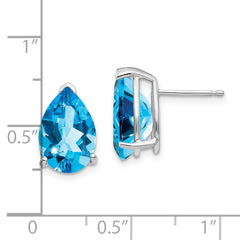 14k White Gold 12x8mm Pear Blue Topaz Earrings