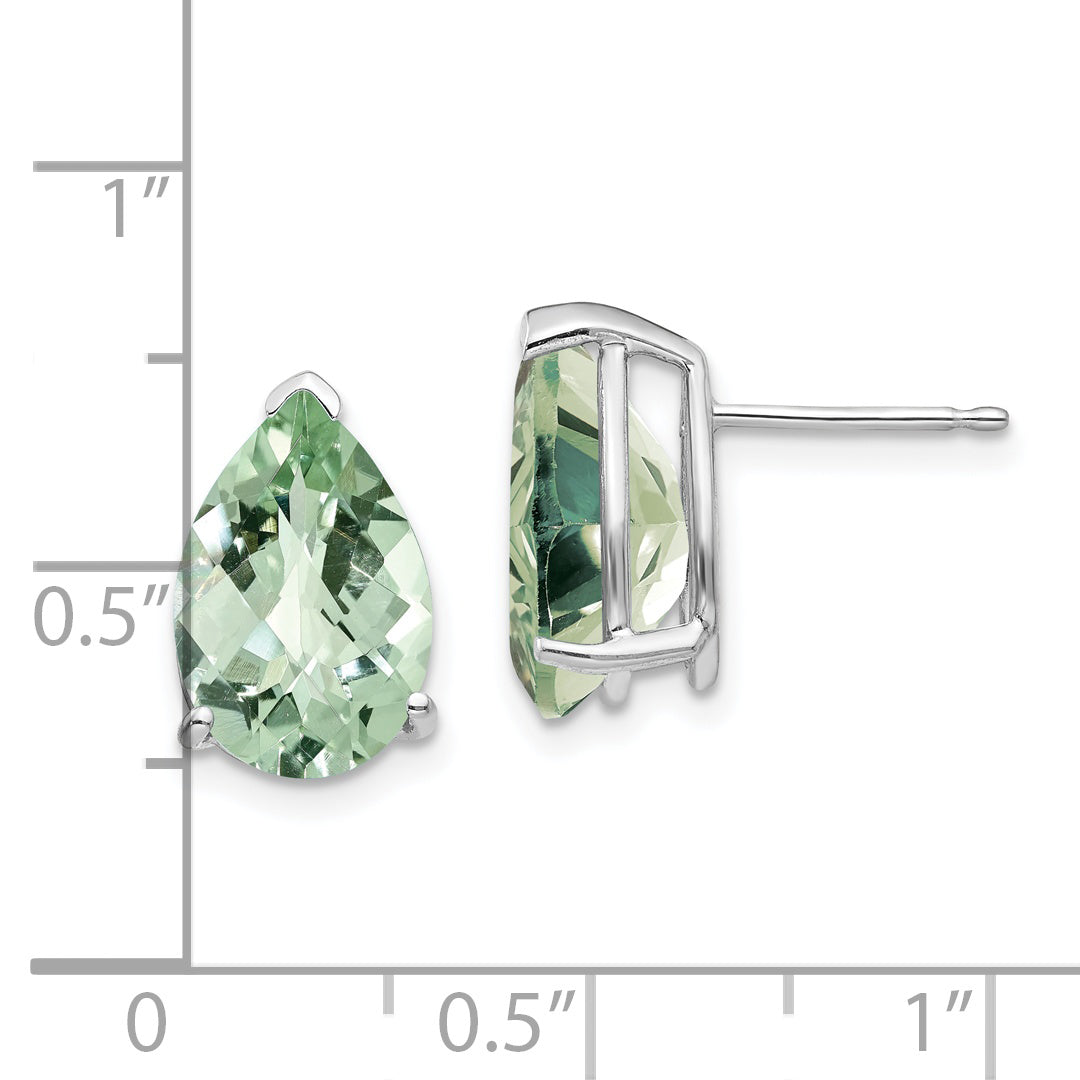 14kw 12x8 Pear Checker-Cut Green Quartz Earrings