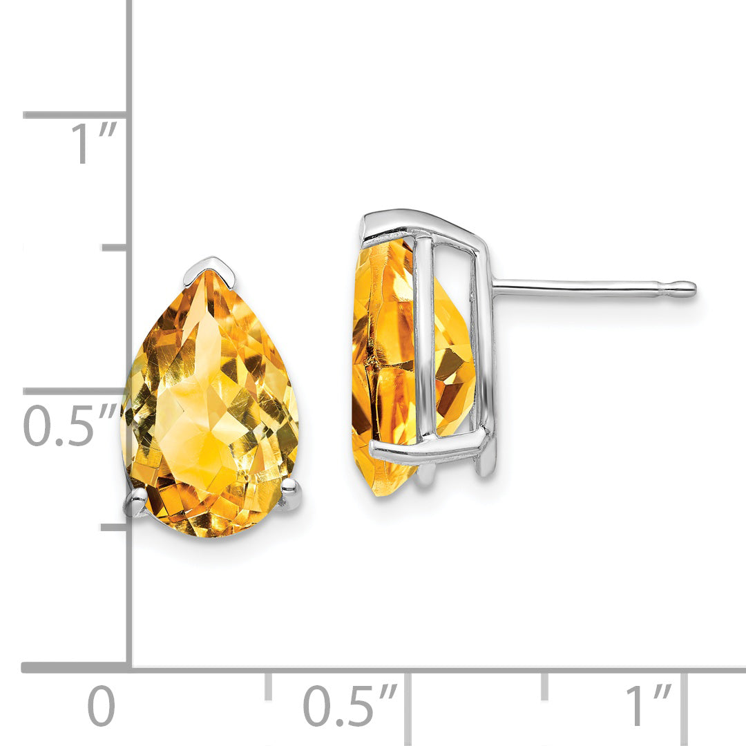 14k White Gold Citrine Pear Stud Earrings