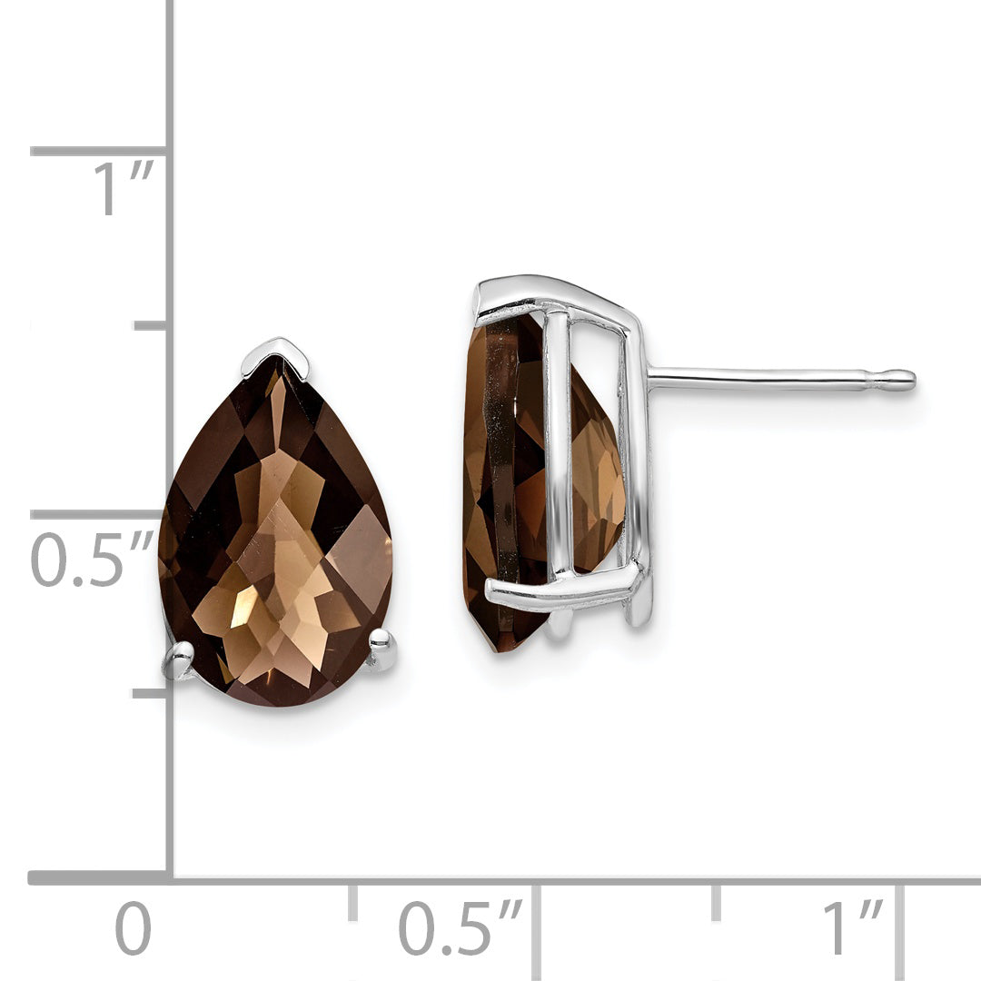 14kw 12x8 Pear Checker-Cut Smoky Quartz Earrings