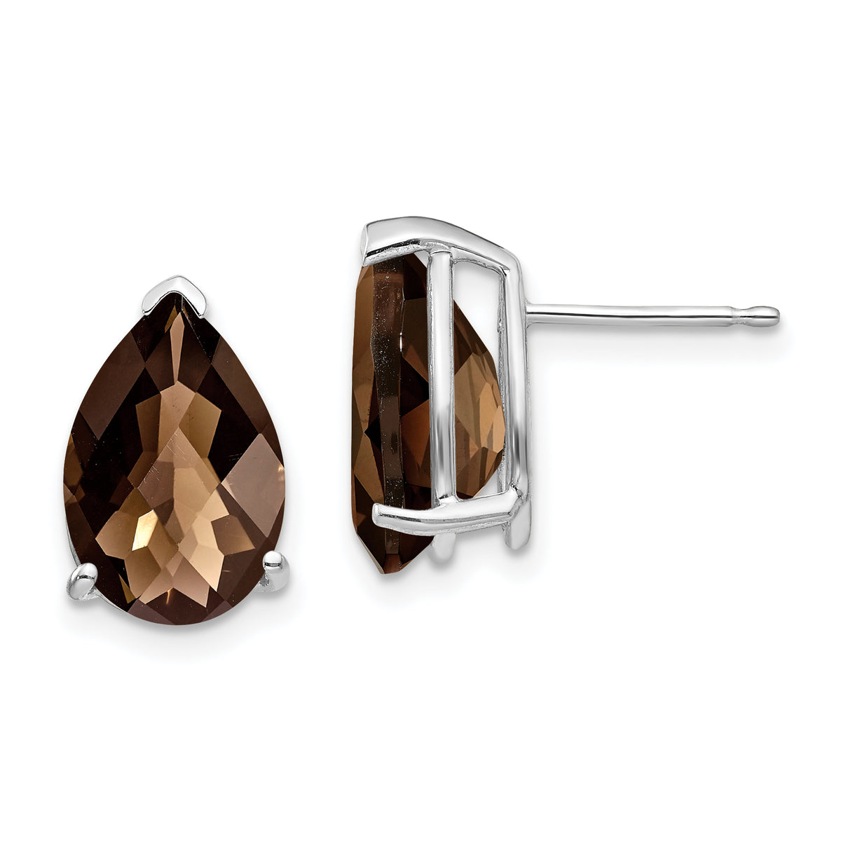 14kw 12x8 Pear Checker-Cut Smoky Quartz Earrings