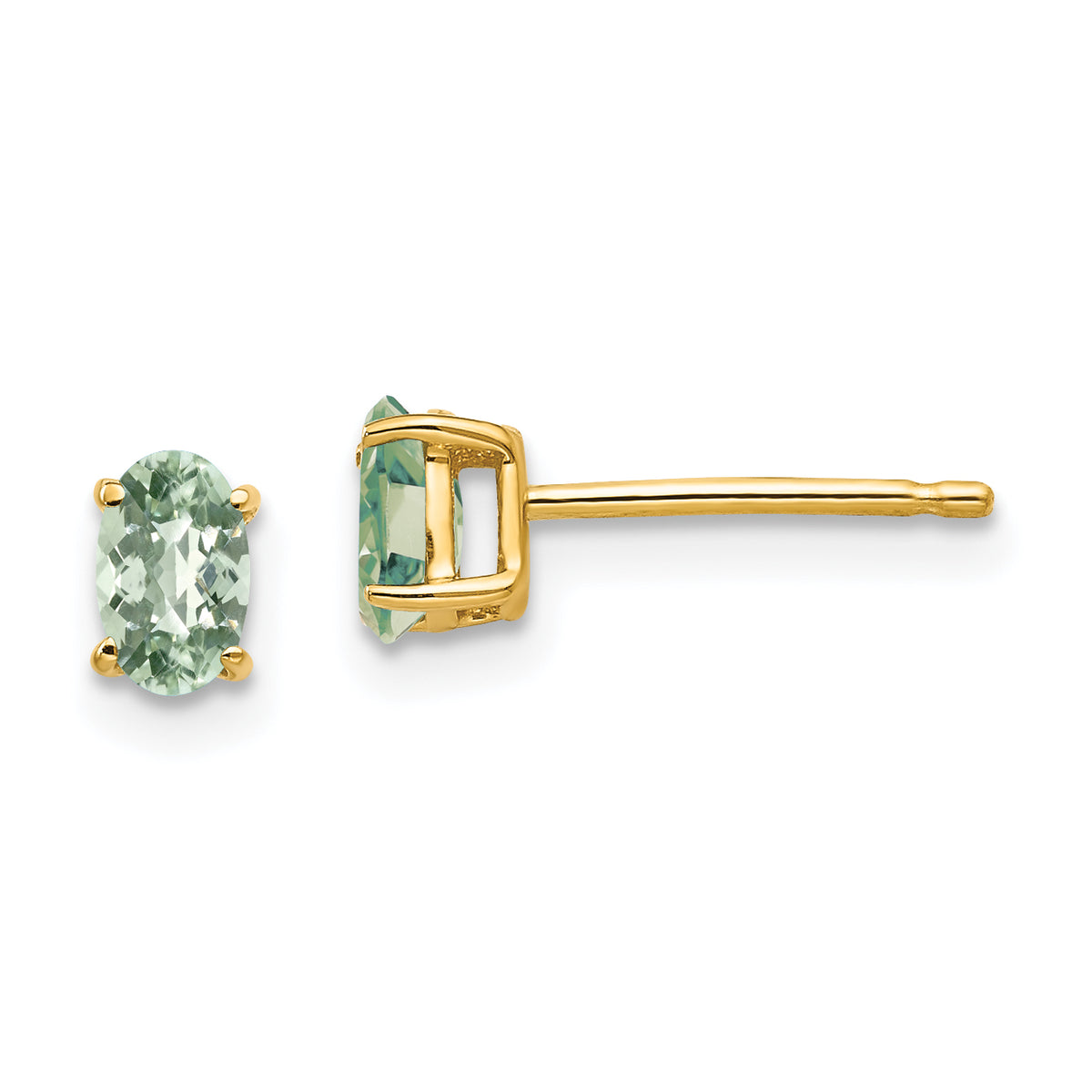 14k 5x3 Oval Checker-Cut Green Quartz Earrings