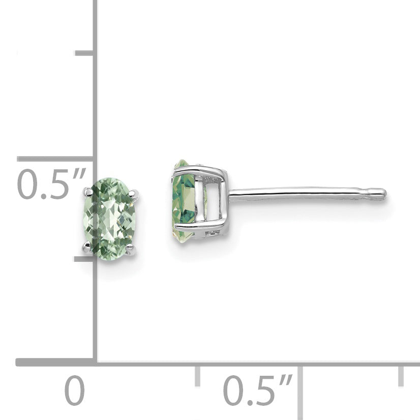 14kw 5x3 Oval Checker-Cut Green Quartz Earrings