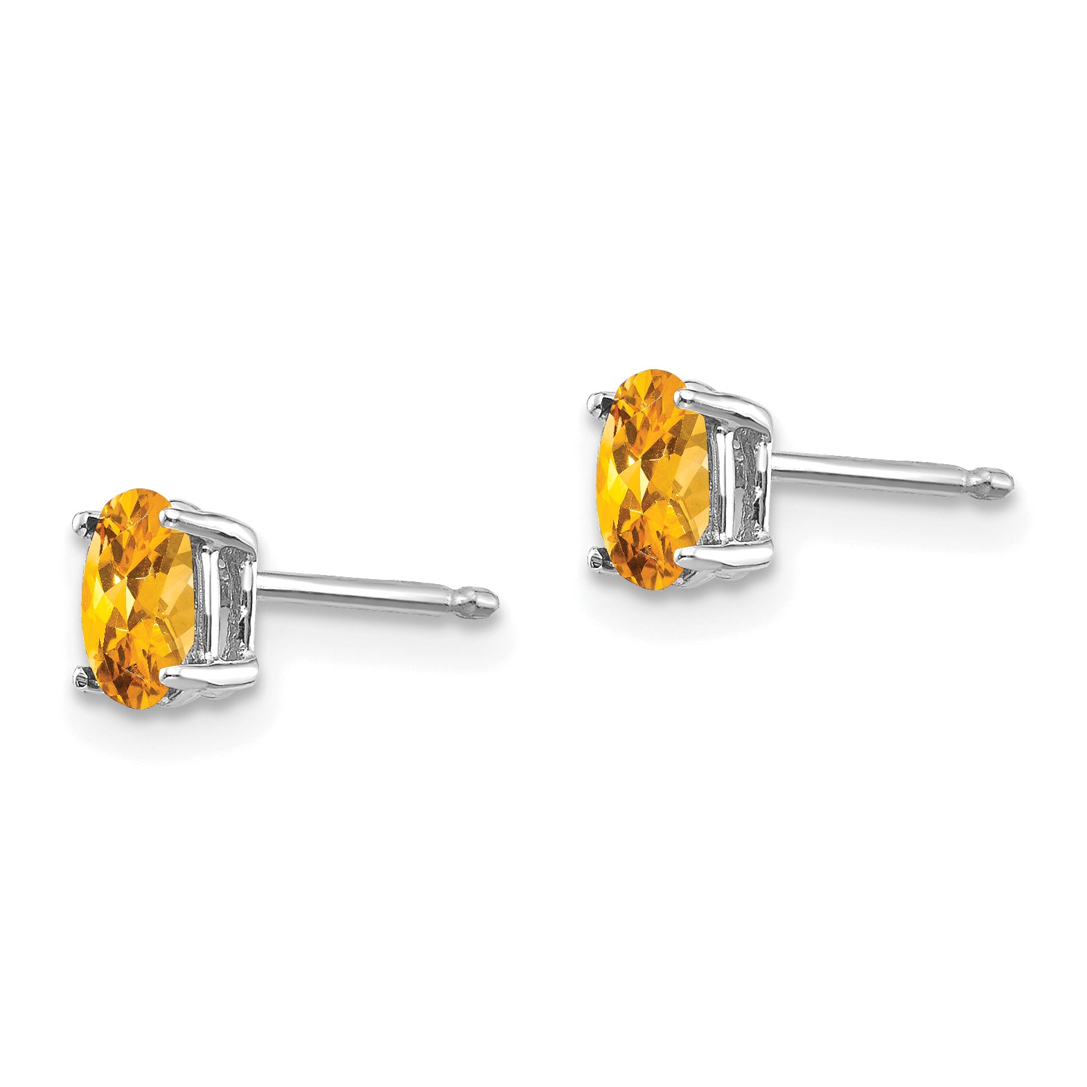 14k White Gold 5x3mm Oval Citrine Earrings