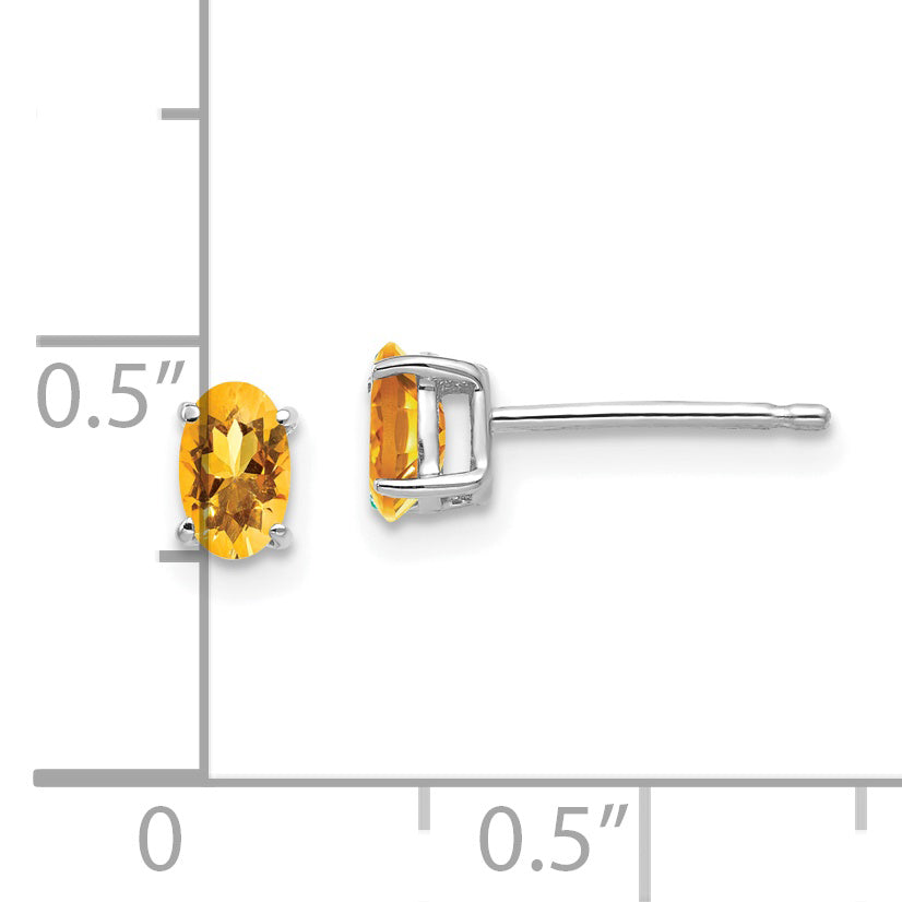 14k White Gold 5x3mm Oval Citrine Earrings