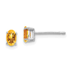 14k White Gold 5x3mm Oval Citrine Earrings