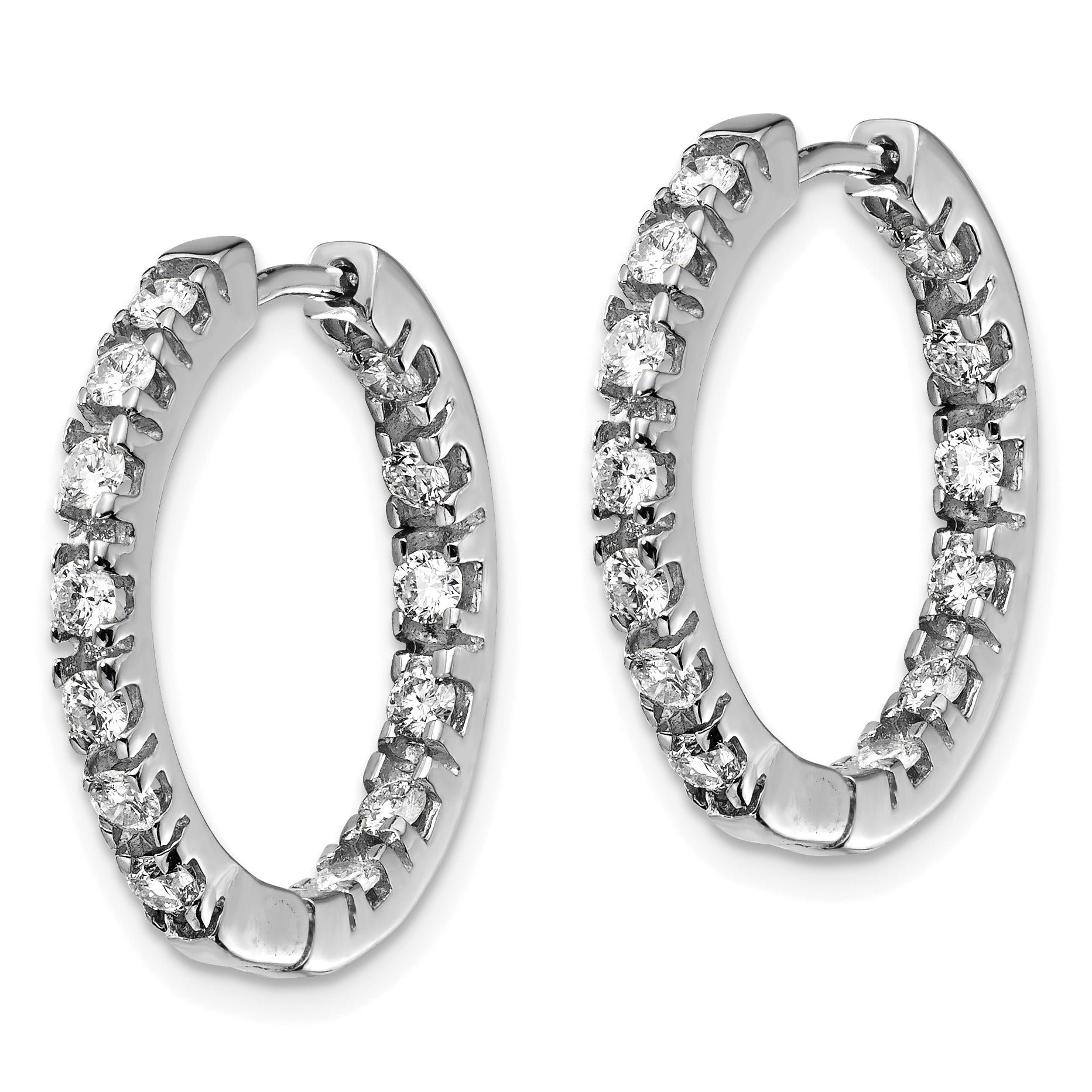 14k White Gold A Diamond Hinged Hoop Earrings