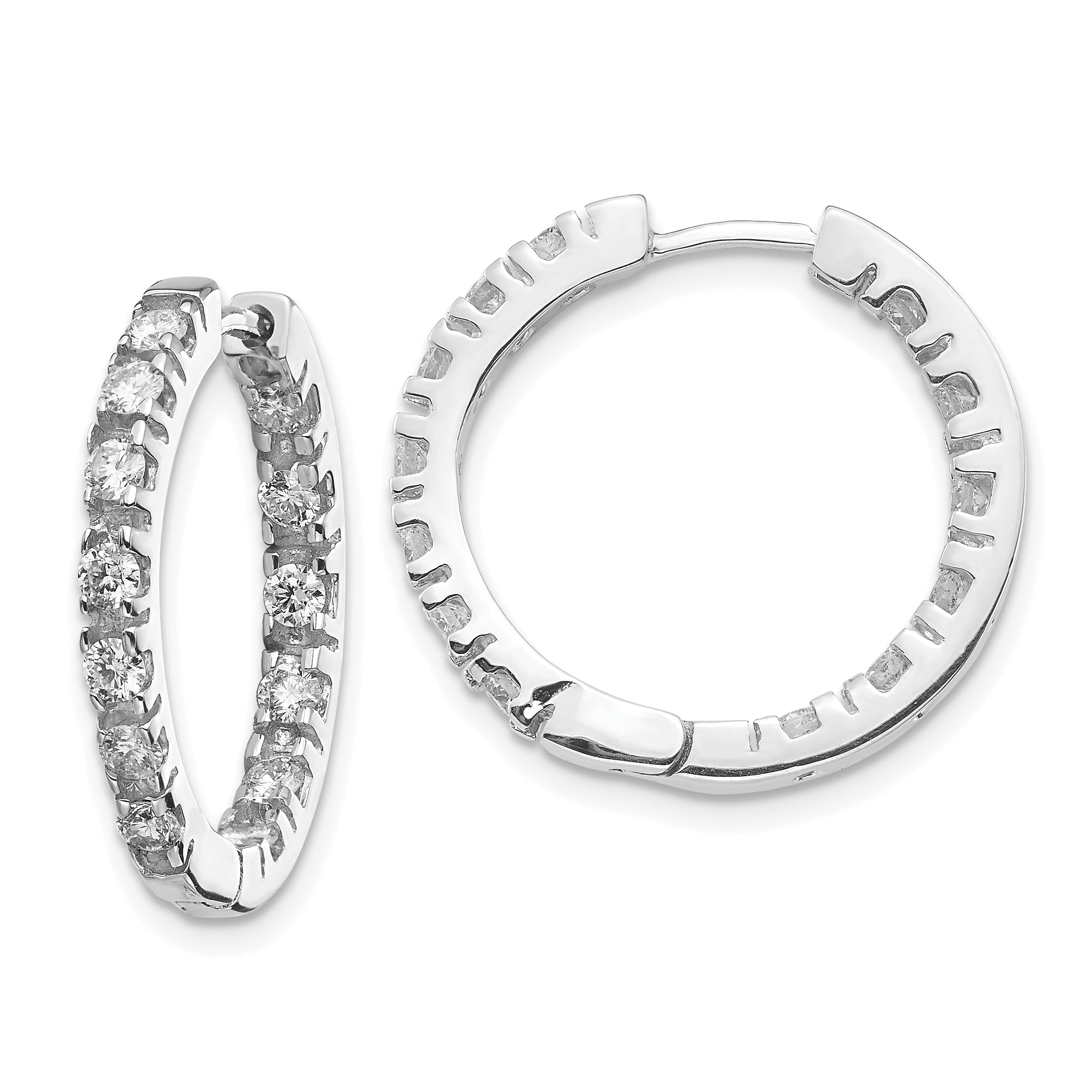 14k White Gold AA Diamond Hinged Hoop Earrings