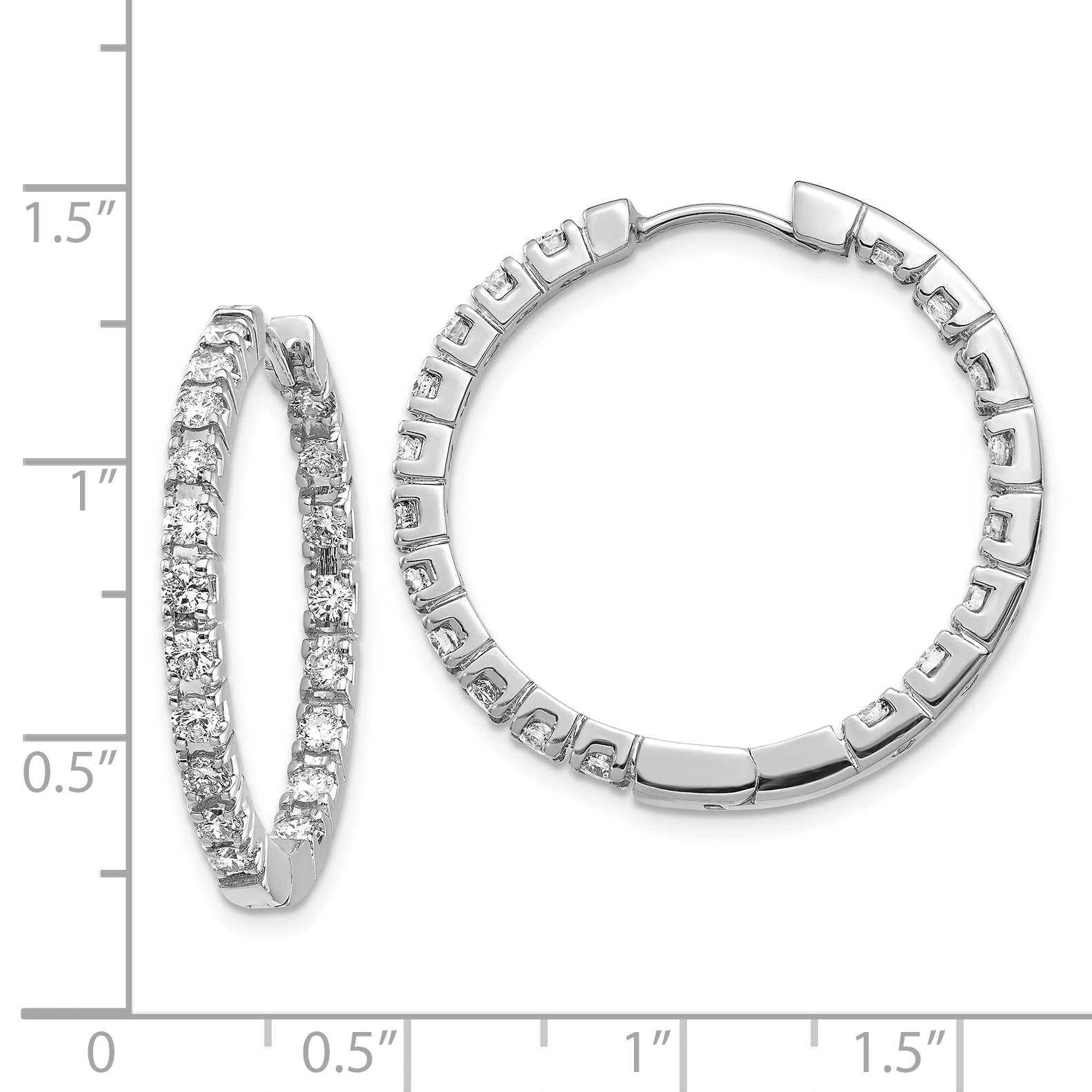 14k White Gold A Diamond Hinged Hoop Earrings