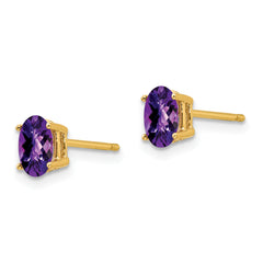 14k 6x4mm Oval Amethyst Checker Earrings