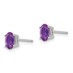 14k White Gold 6x4mm Oval Amethyst Earrings