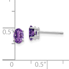 14k White Gold 6x4mm Oval Amethyst Earrings