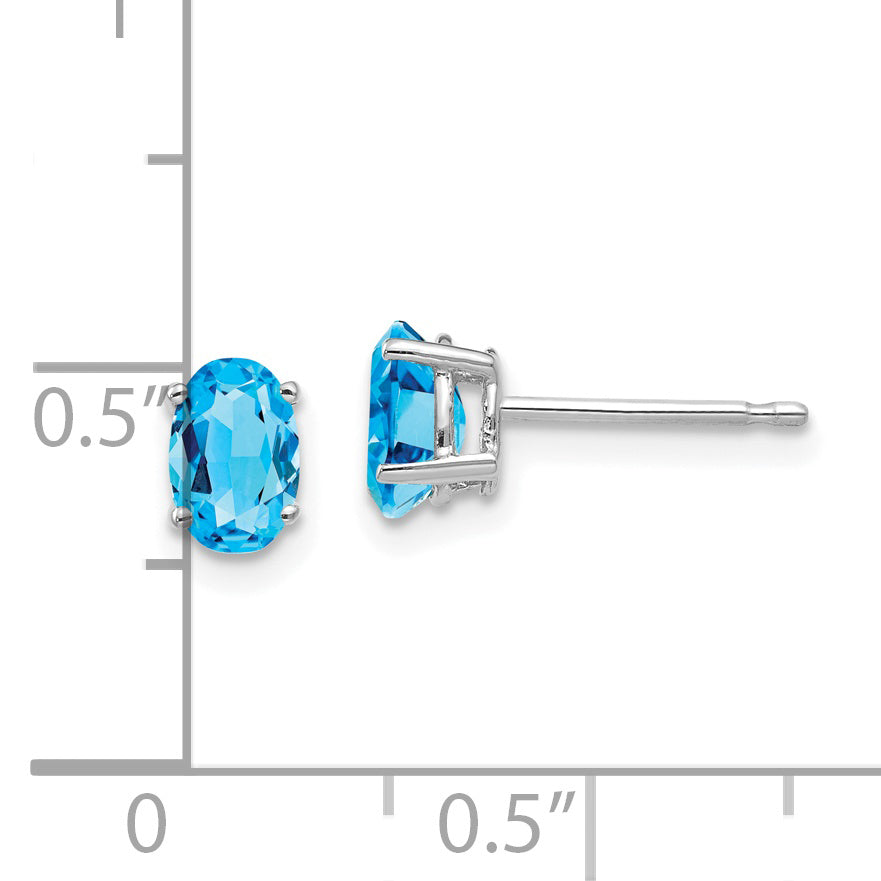 14k White Gold 6x4mm Oval Blue Topaz Earrings