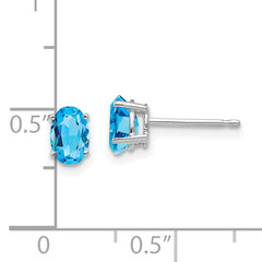 14k White Gold 6x4mm Oval Blue Topaz Earrings