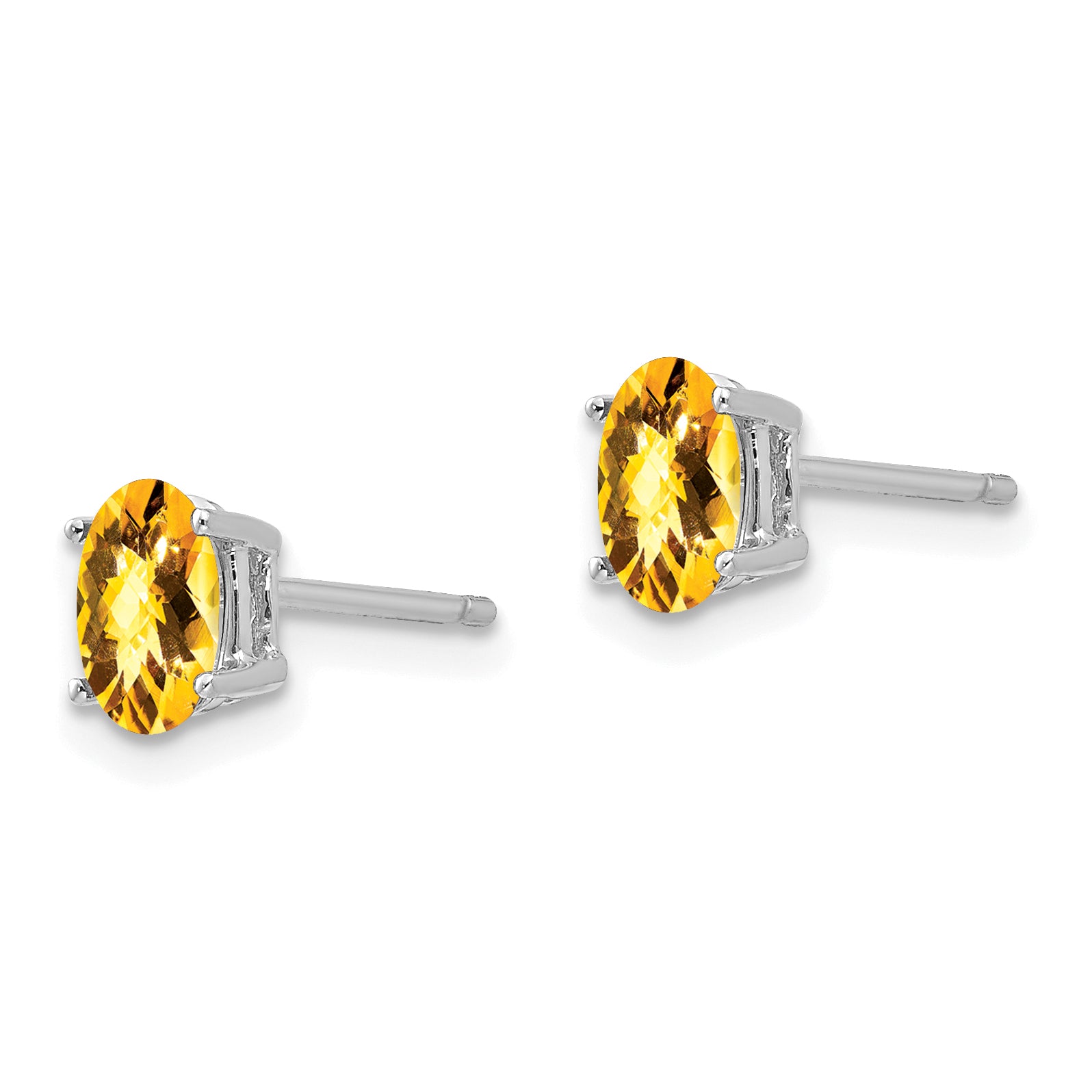 14k White Gold 6x4mm Oval Citrine Checker Earrings