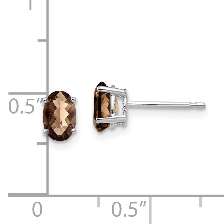 14kw 6x4 Oval Checker-Cut Smoky Quartz Earrings