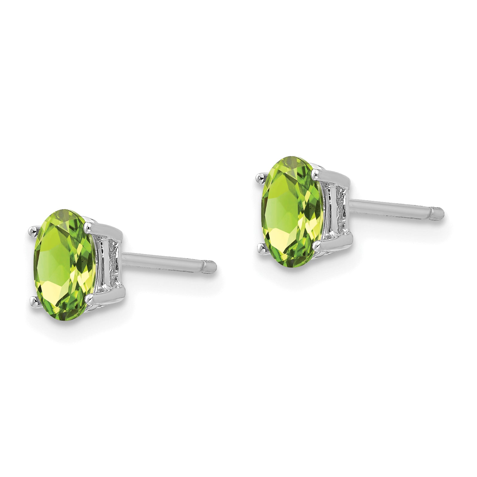 14k White Gold 6x4mm Oval Peridot Earrings