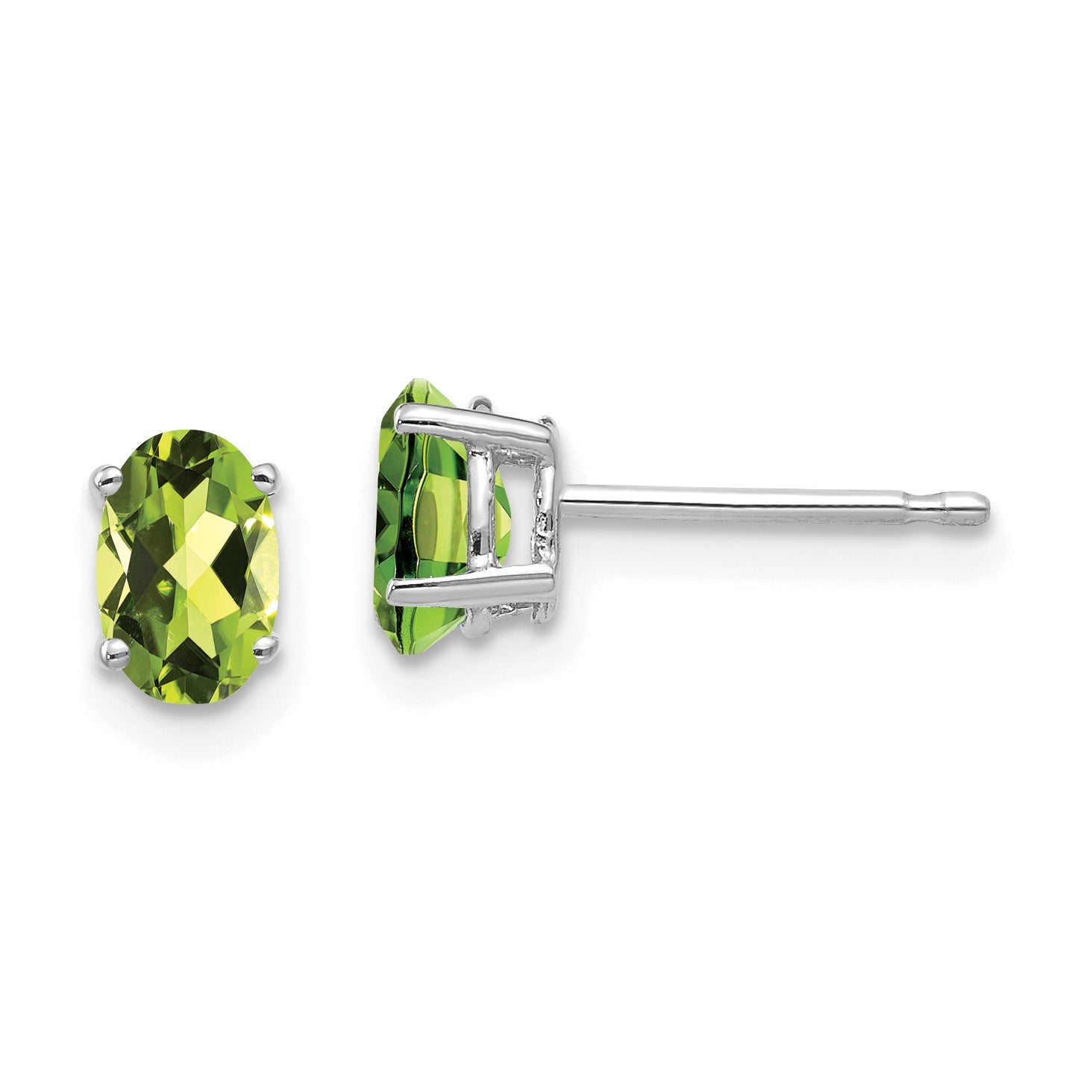 14k White Gold 6x4mm Oval Peridot Earrings