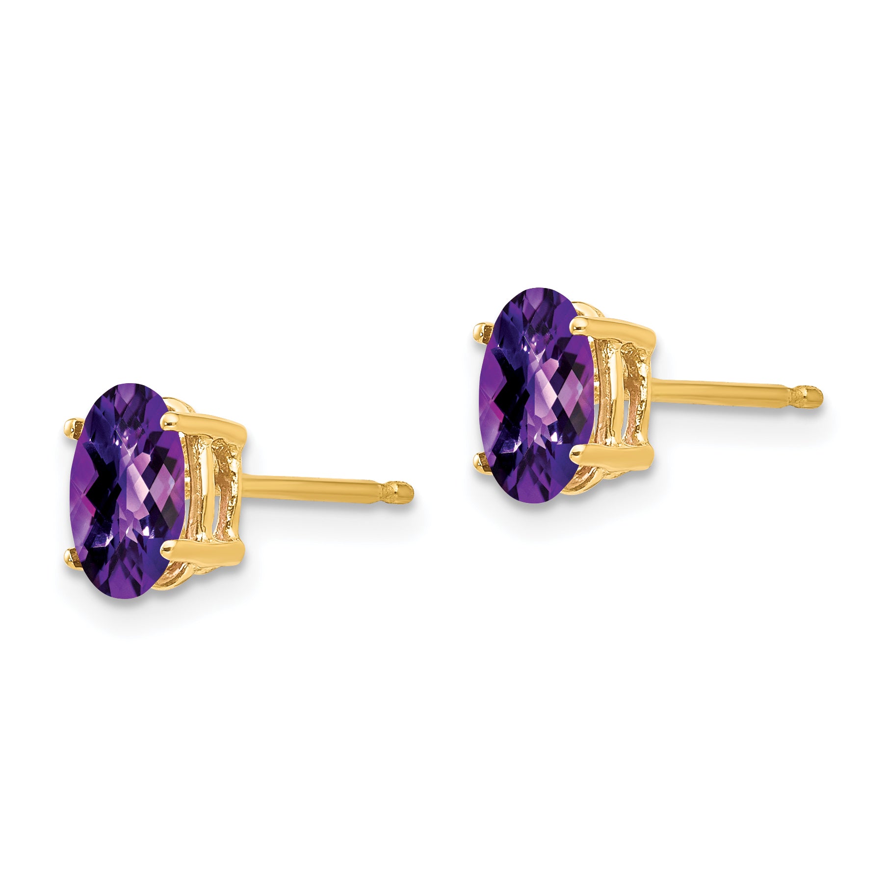 14k 7x5mm Oval Amethyst Checker Earrings