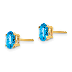 14k 7x5mm Oval Blue Topaz Checker Earrings