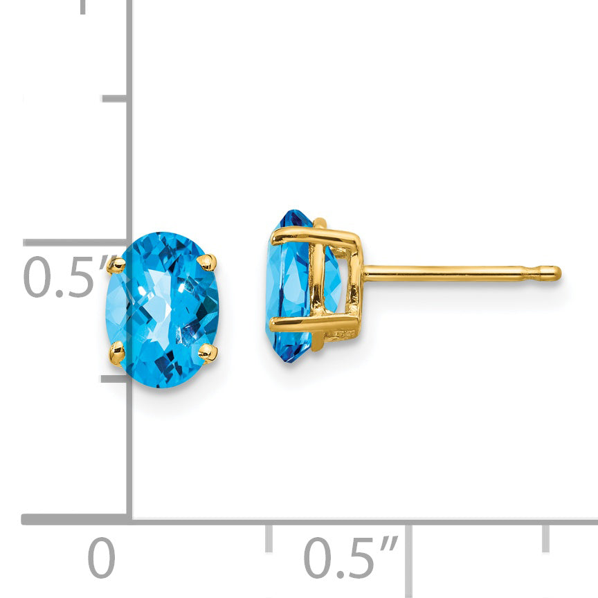 14k 7x5mm Oval Blue Topaz Checker Earrings