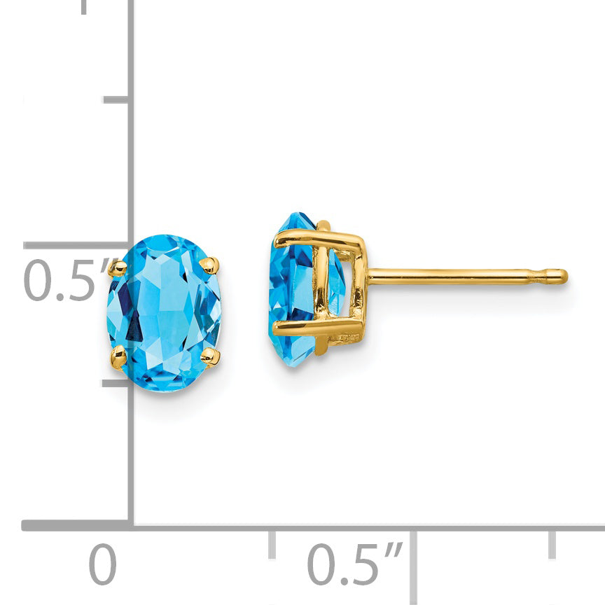 14k 7x5mm Oval Blue Topaz Earrings