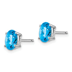 14k White Gold 7x5mm Oval Blue Topaz Checker Earrings