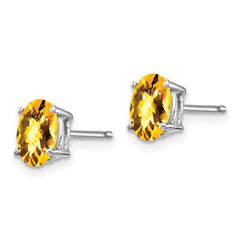 14k White Gold 7x5mm Oval Citrine Checker Earrings