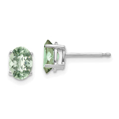 14kw 7x5 Oval Checker-Cut Green Quartz Earrings