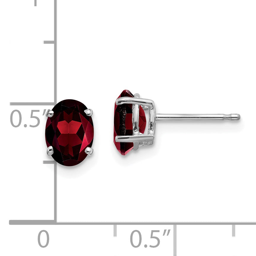 14k White Gold 7x5mm Oval Garnet Earrings