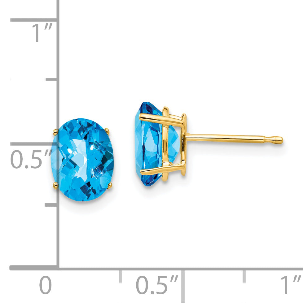 14k 8x6mm Oval Blue Topaz Checker Earrings