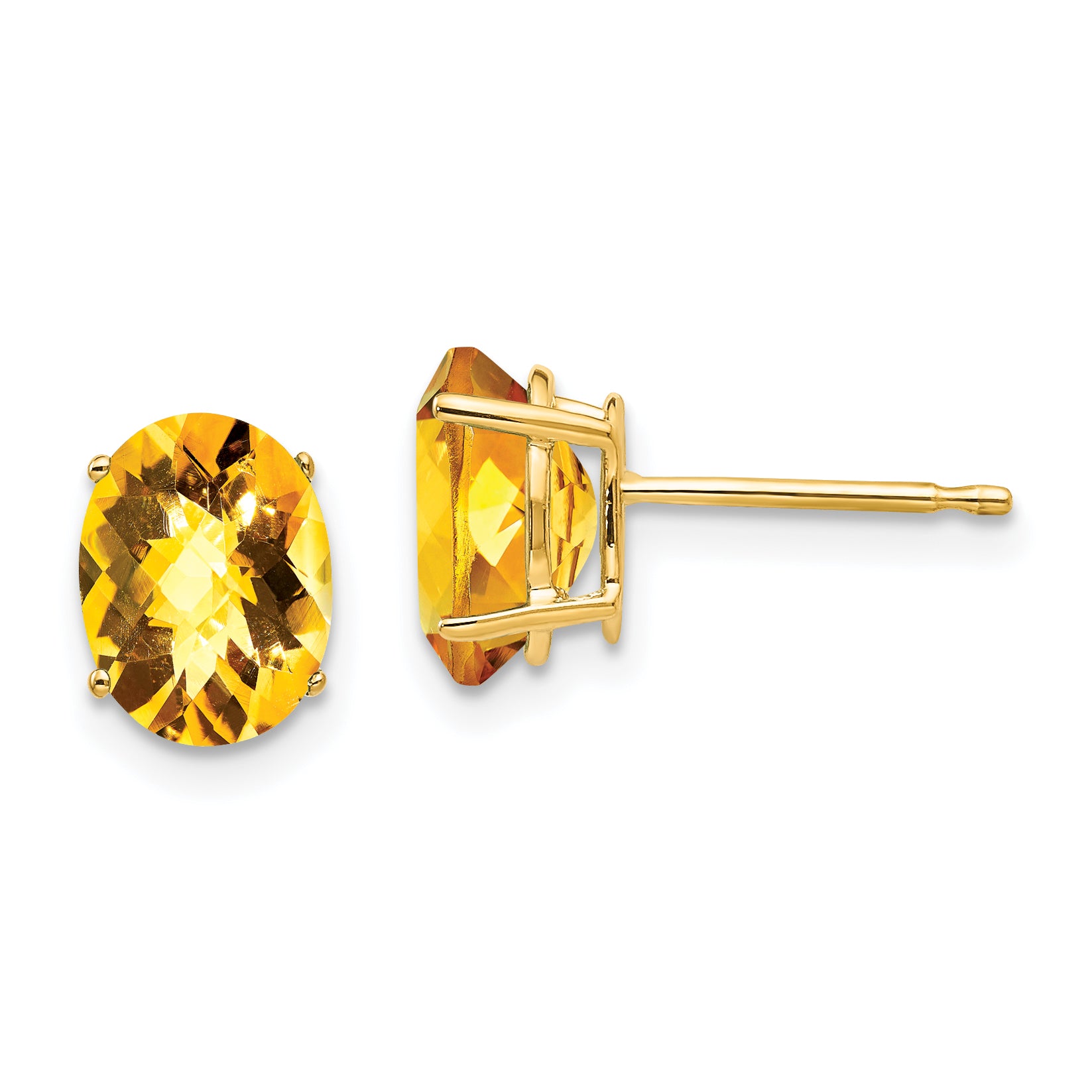 14k 8x6mm Oval Citrine Checker Earrings