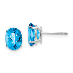 14k White Gold 8x6mm Oval Blue Topaz Checker Earrings