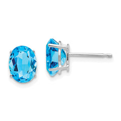 14k White Gold 8x6mm Oval Blue Topaz Earrings