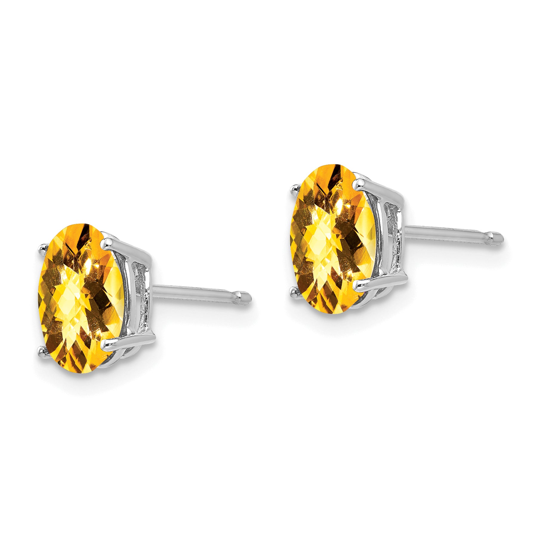 14k White Gold 8x6mm Oval Citrine Checker Earrings