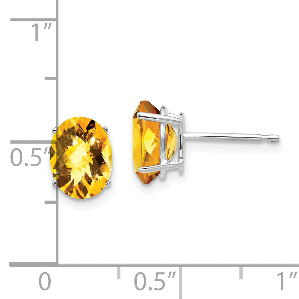 14k White Gold 8x6mm Oval Citrine Checker Earrings