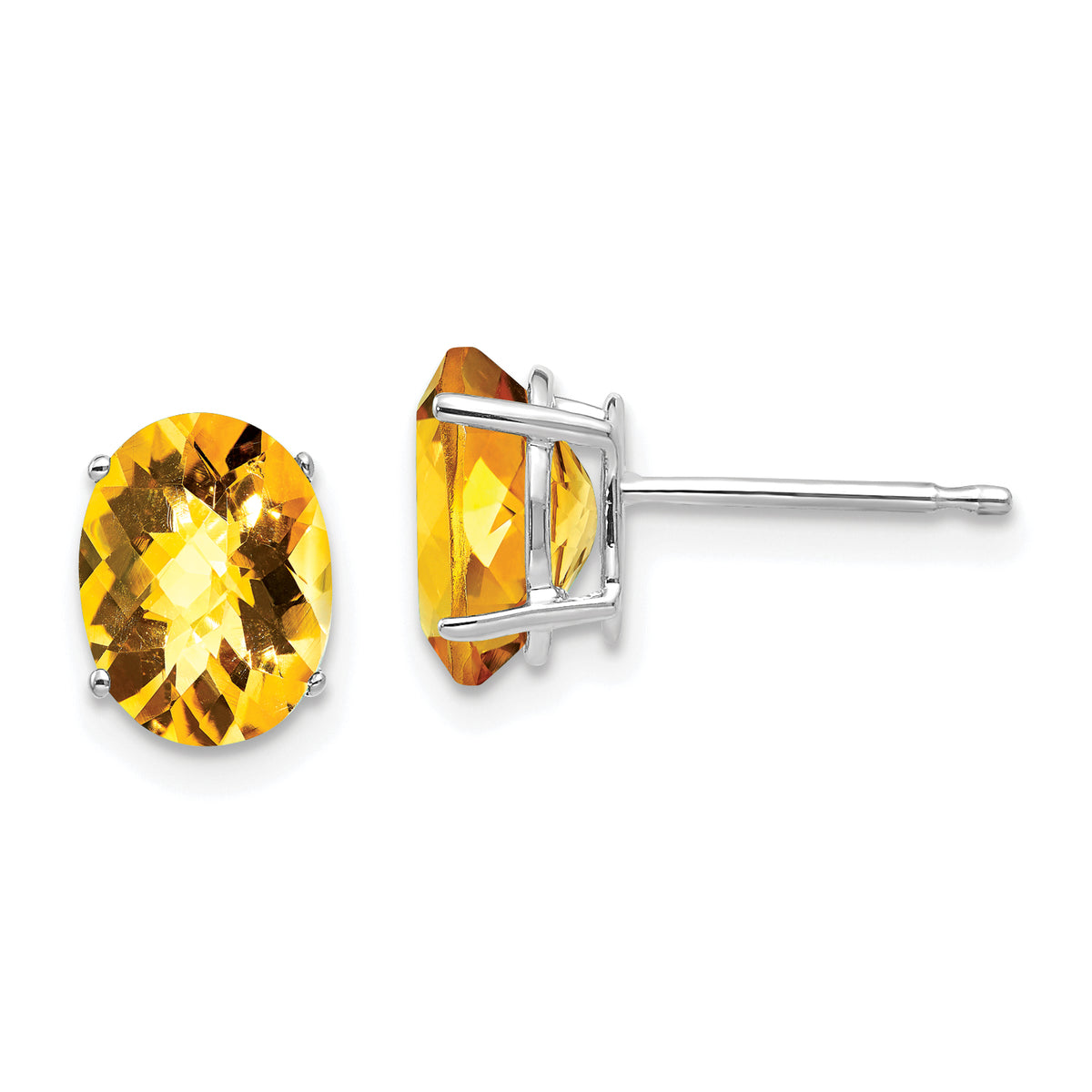 14k White Gold 8x6mm Oval Citrine Checker Earrings